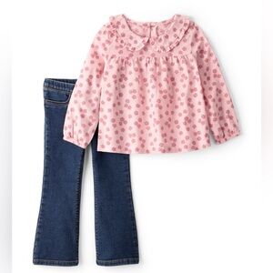 Carter’s Toddler Girls' Floral Top and Denim Pants, 2-Piece Set in pink/blue 5T